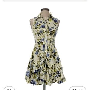 Iz Byer Floral Button-Front Sleeveless Mini Dress in Ivory, Blue and Green